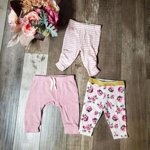 Baby Girl Pink and White Pants Leggings Bundle Size 0-3M EUC